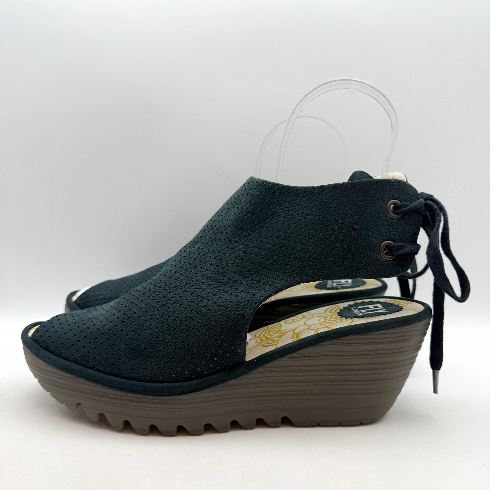 Fly London Womens Ypul799fly Wedge Sandal EU 42 US 11-11.5 Green Blue Suede NWOB