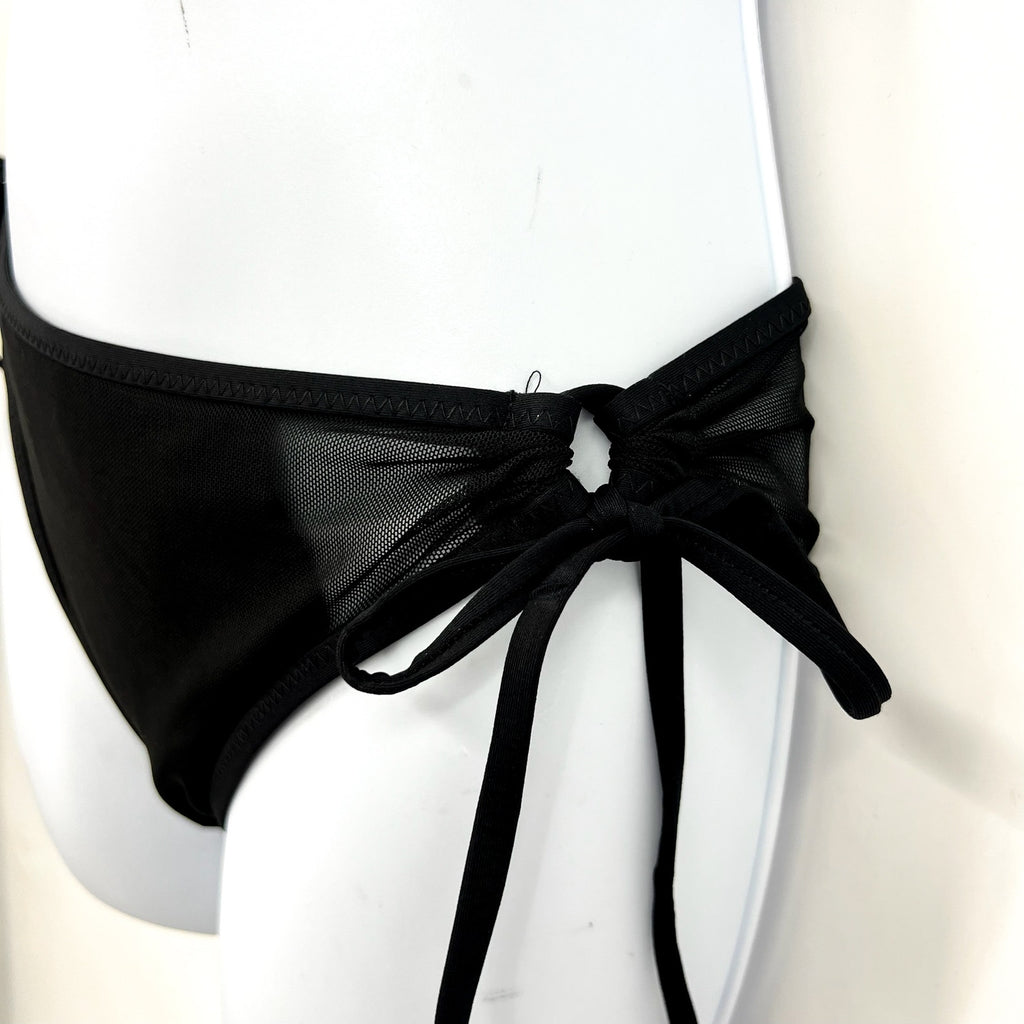 BECCA Women's Muse Mesh-Inset Bikini Bottoms Medium Black Side-Tie NWT
