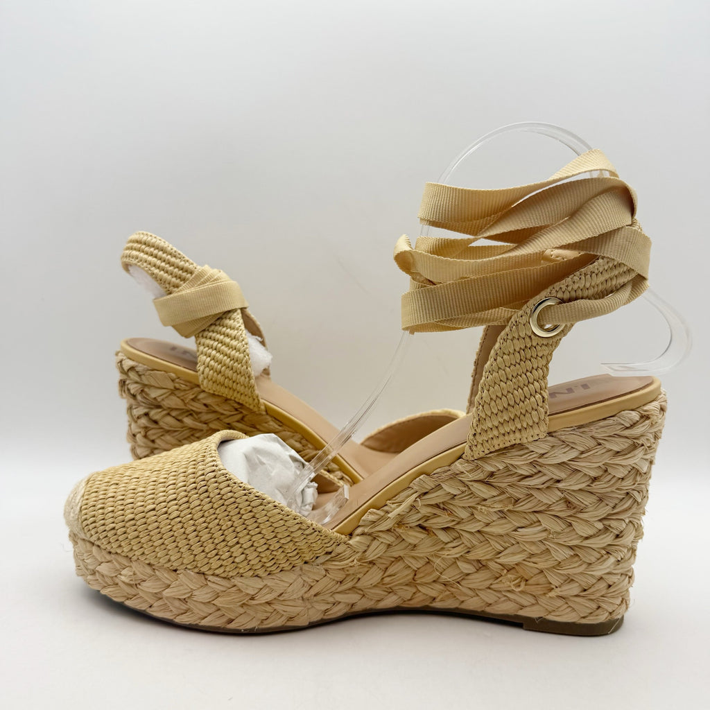 International Concepts Women Maisie Lace-Up Espadrille Wedge Sandal 12 Beige NIB