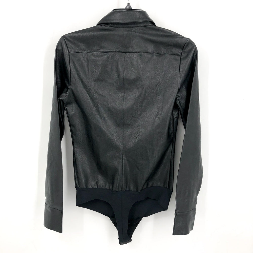 COMMANDO Women's Faux Leather Bodysuit Large Black Lightweight Button Down NWT