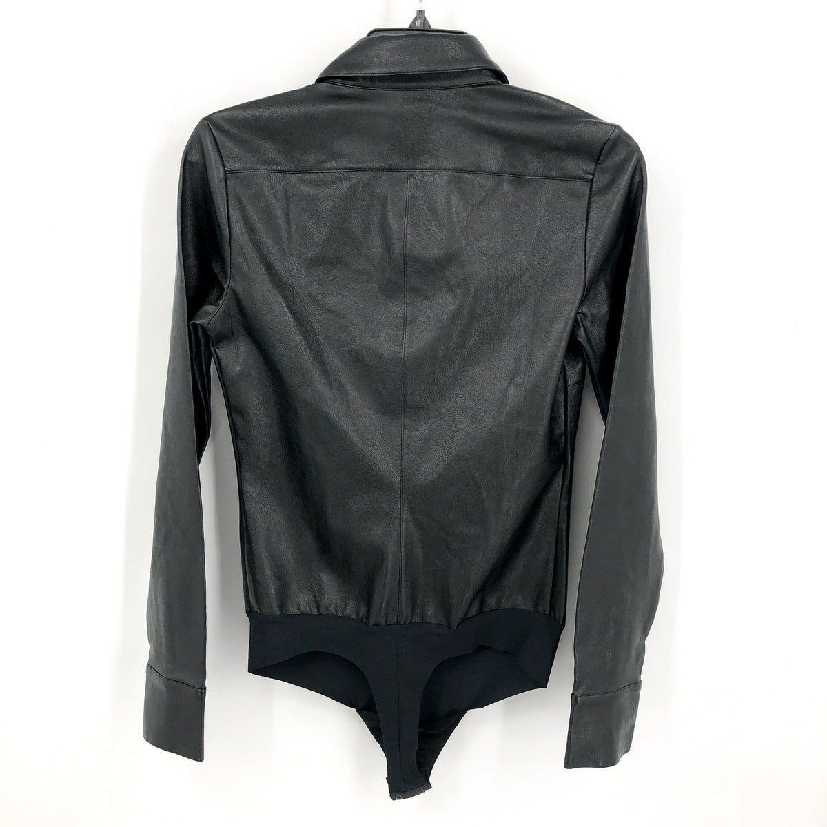 COMMANDO Women's Faux Leather Bodysuit Large Black Lightweight Button Down NWT