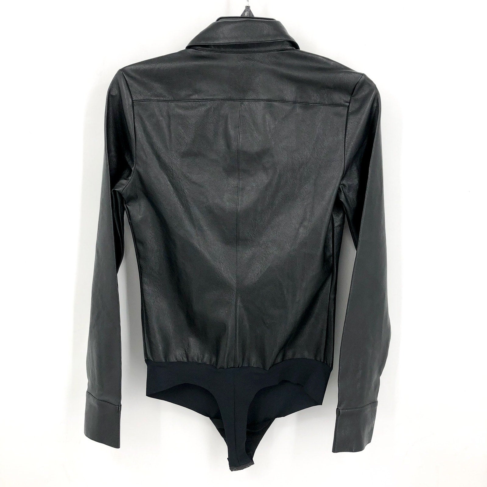 COMMANDO Women's Faux Leather Bodysuit Large Black Lightweight Button Down NWT