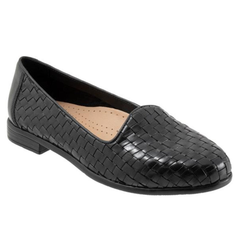 TROTTERS Womens Liz Loafers Size 8.5 Extra Wide Black Woven Leather Slip-On NWOB