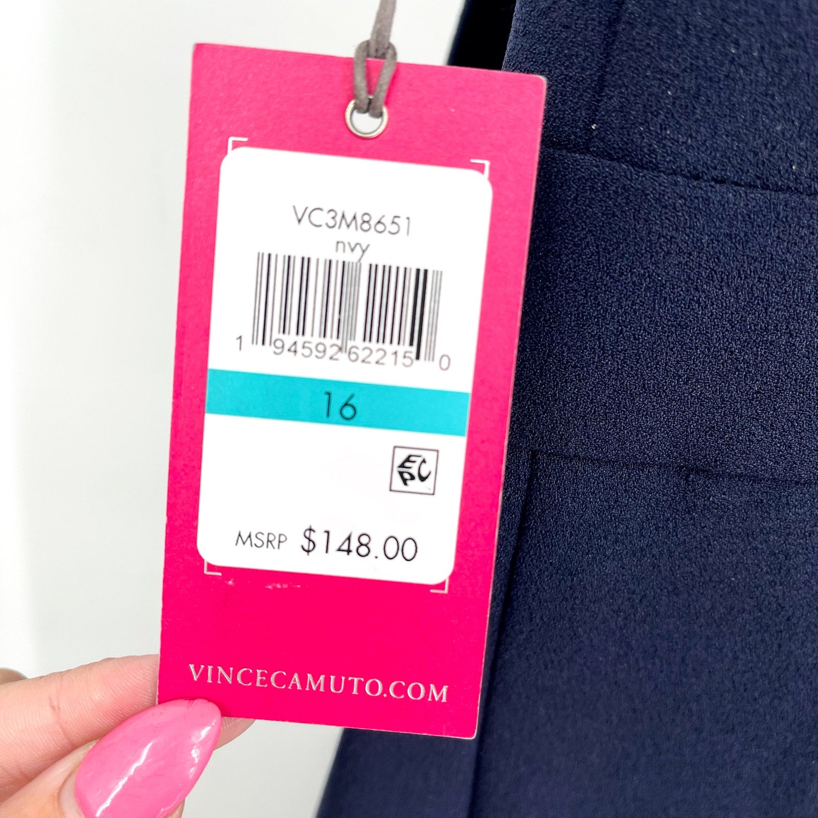 VINCE CAMUTO Signature Crepe Bow Jumpsuit Size 16 Navy Blue Halter Neck NWT
