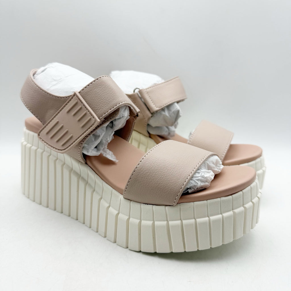 MIA Womens Yuri Wedge Sandals US 6 Taupe Beige Vegan Leather NWOB