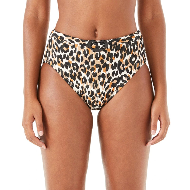 KATE SPADE Women's Heart Belted Bikini Bottom Small Tan Leopard Print NWT