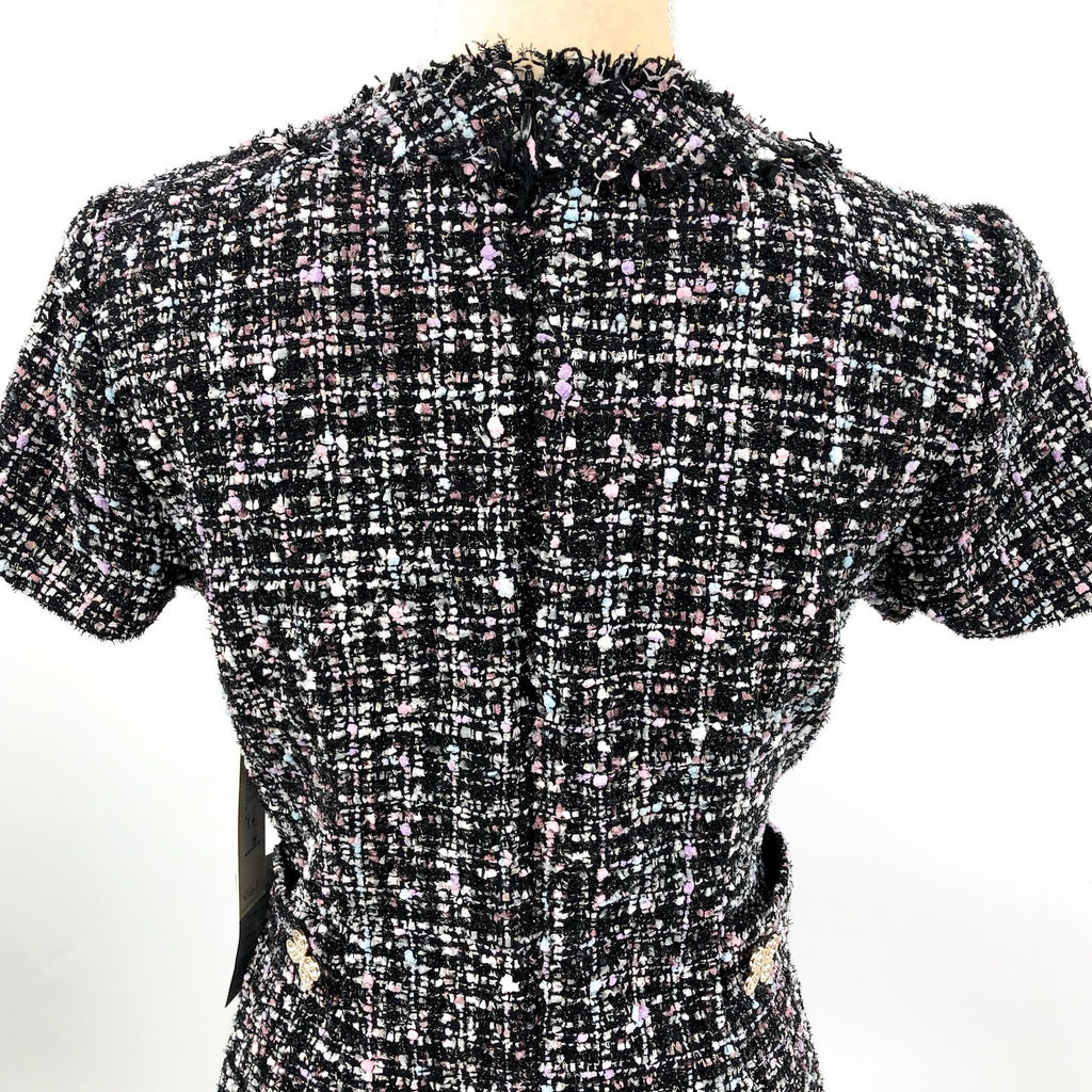 ELIZA J Women's Bouclé Fit & Flare Dress Size 6 Black Tweed Short Sleeve NWT