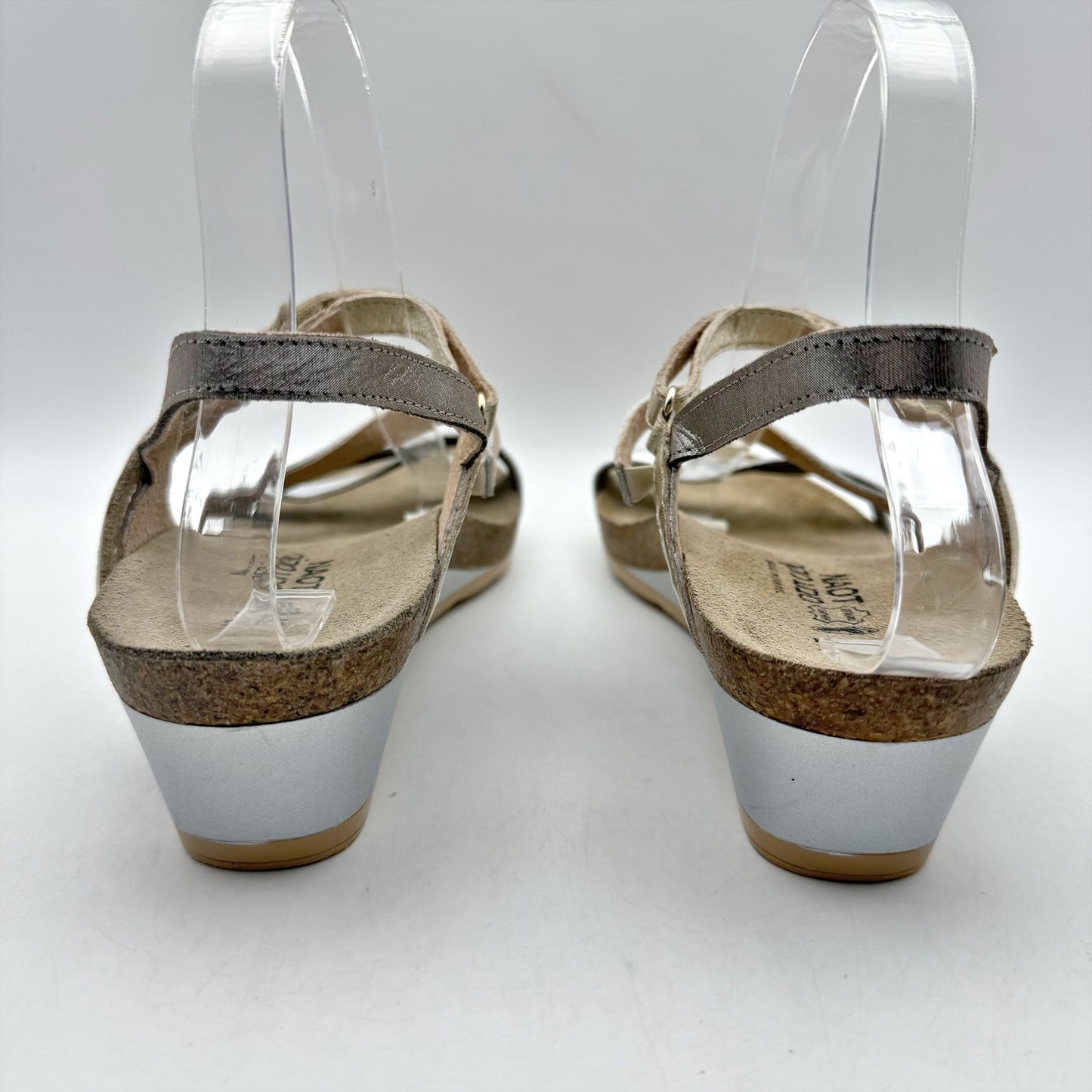 Naot Womens Hero Wedge Sandal US 11 EU 42 Silver Hook Loop Closure Leather NWOB