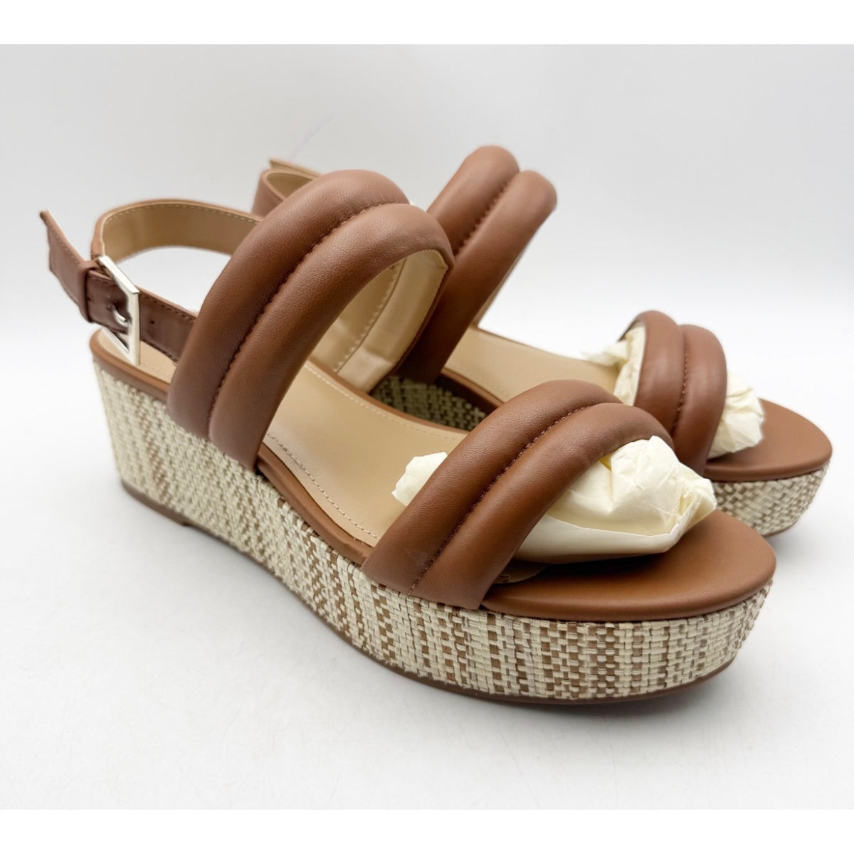Violet & Red Womens Casey Wedge Sandal Size 7.5 Brown Tan Leather Platform NWOB