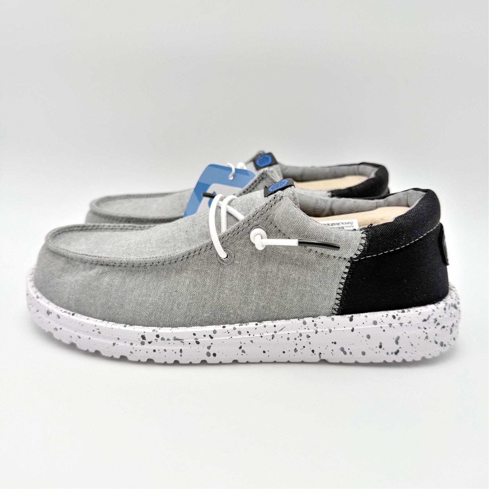 Hey Dude Kids Wally Funk Splatter Shoes US 4 EU 36 Grey Canvas NIB