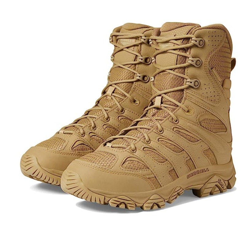 Merrell Work Moab 3 8" Tactical Zip Boots Mens 6.5 Womens 8 Tan Leather WP NIB