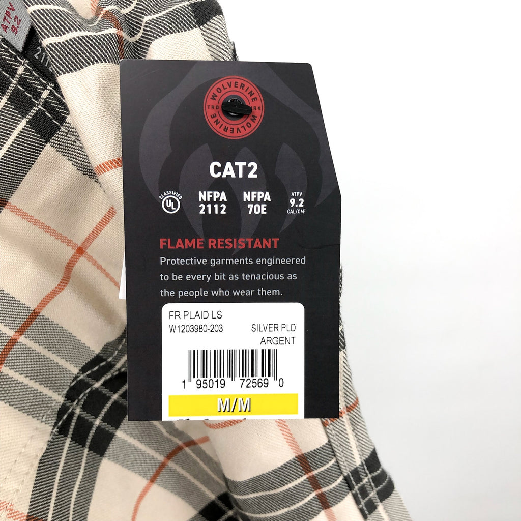 WOLVERINE Mens FR Twill Shirt Medium Cream Black Plaid Long Sleeve NWT
