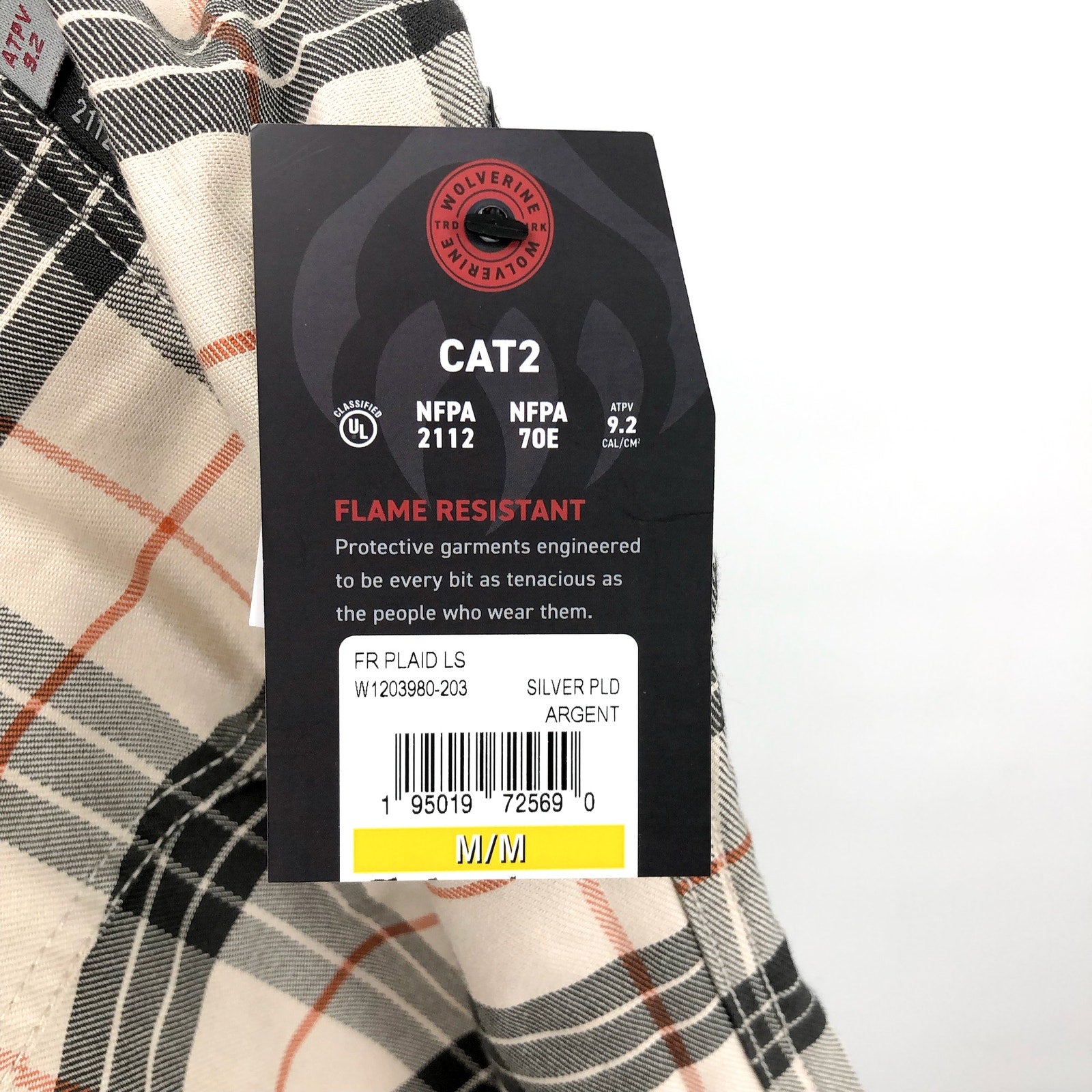 WOLVERINE Mens FR Twill Shirt Medium Cream Black Plaid Long Sleeve NWT
