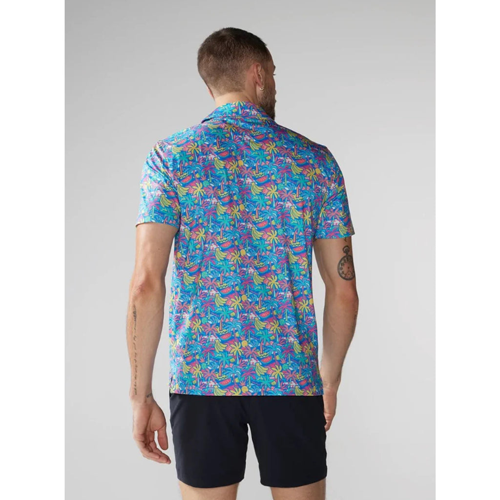 CHUBBIES Mens Performance Polo Shirt XXL Blue Tropical Bunch Short Sleeve NWT
