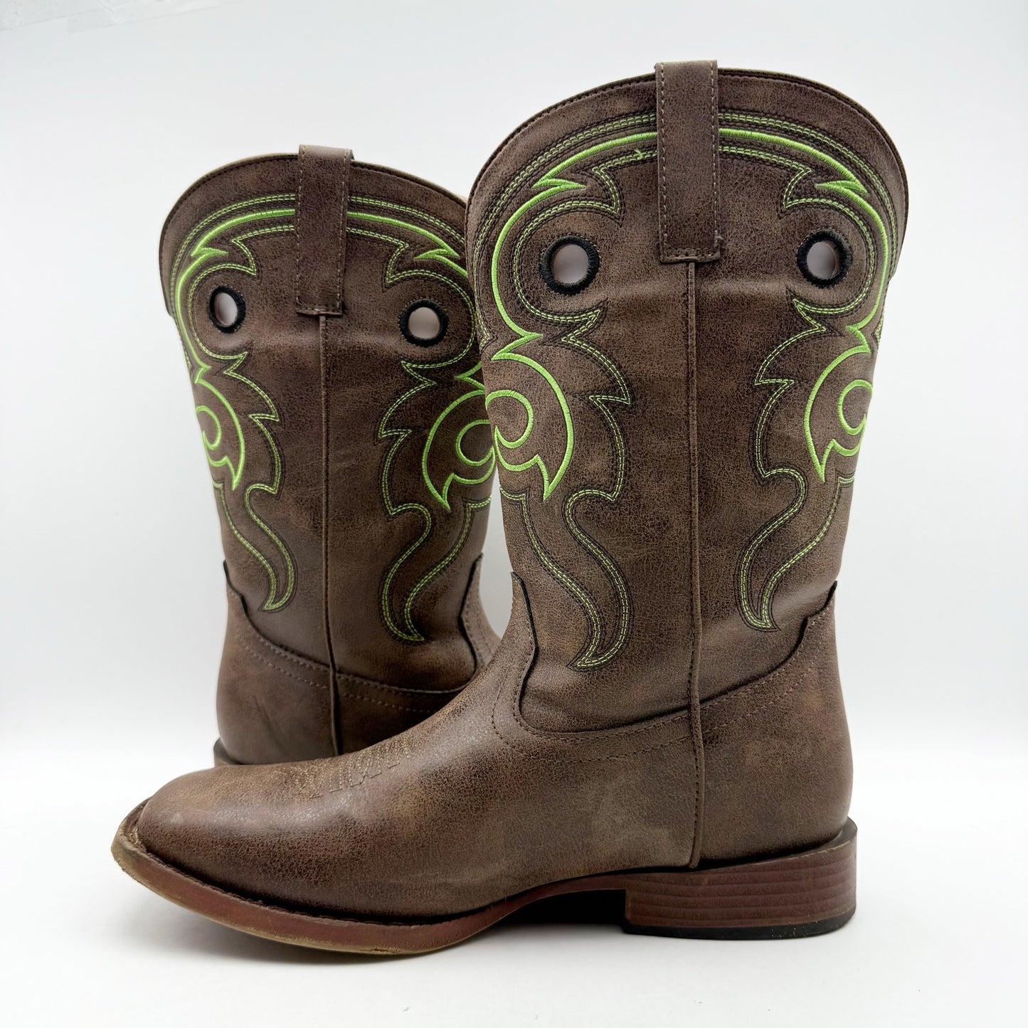 Roper Kids Eastwood Calf-High Boots US 6 EU 37 Brown Green Western NIB