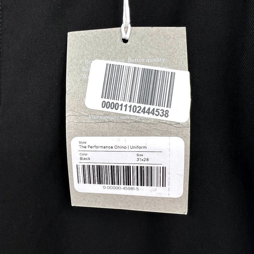 EVERLANE Uniform Mens Performance Chino Pants 31x28 Black Athletic Fit NWT