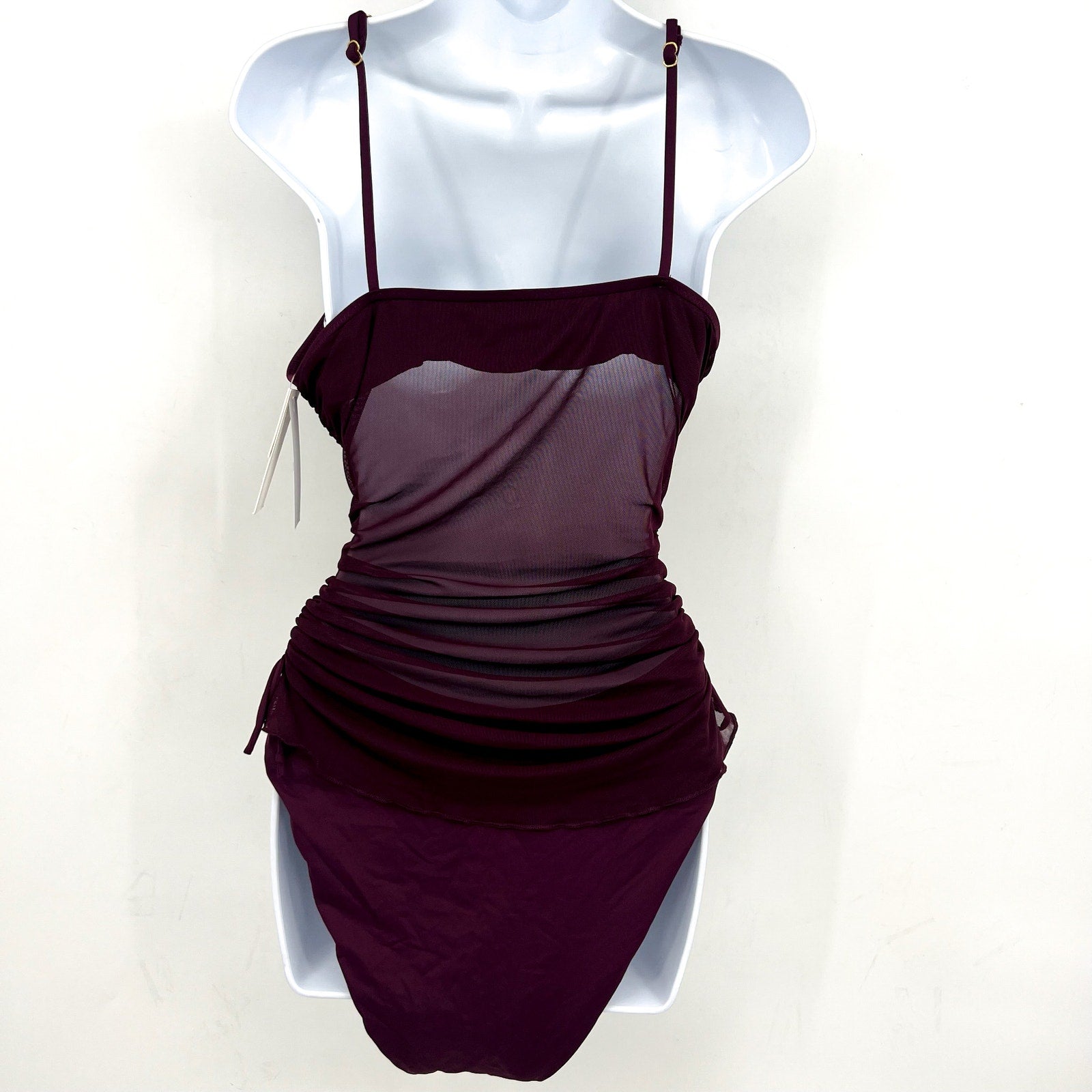 BECCA Muse Macie One Piece Swimsuit Large Purple High Neck Mesh Overlay NWT