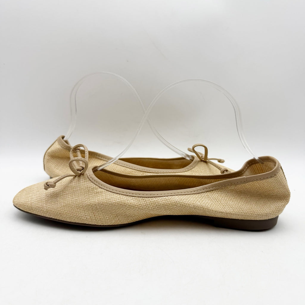 Schutz Womens Arissa Straw Ballet Flats US 8.5 Beige Woven Bow NWOB