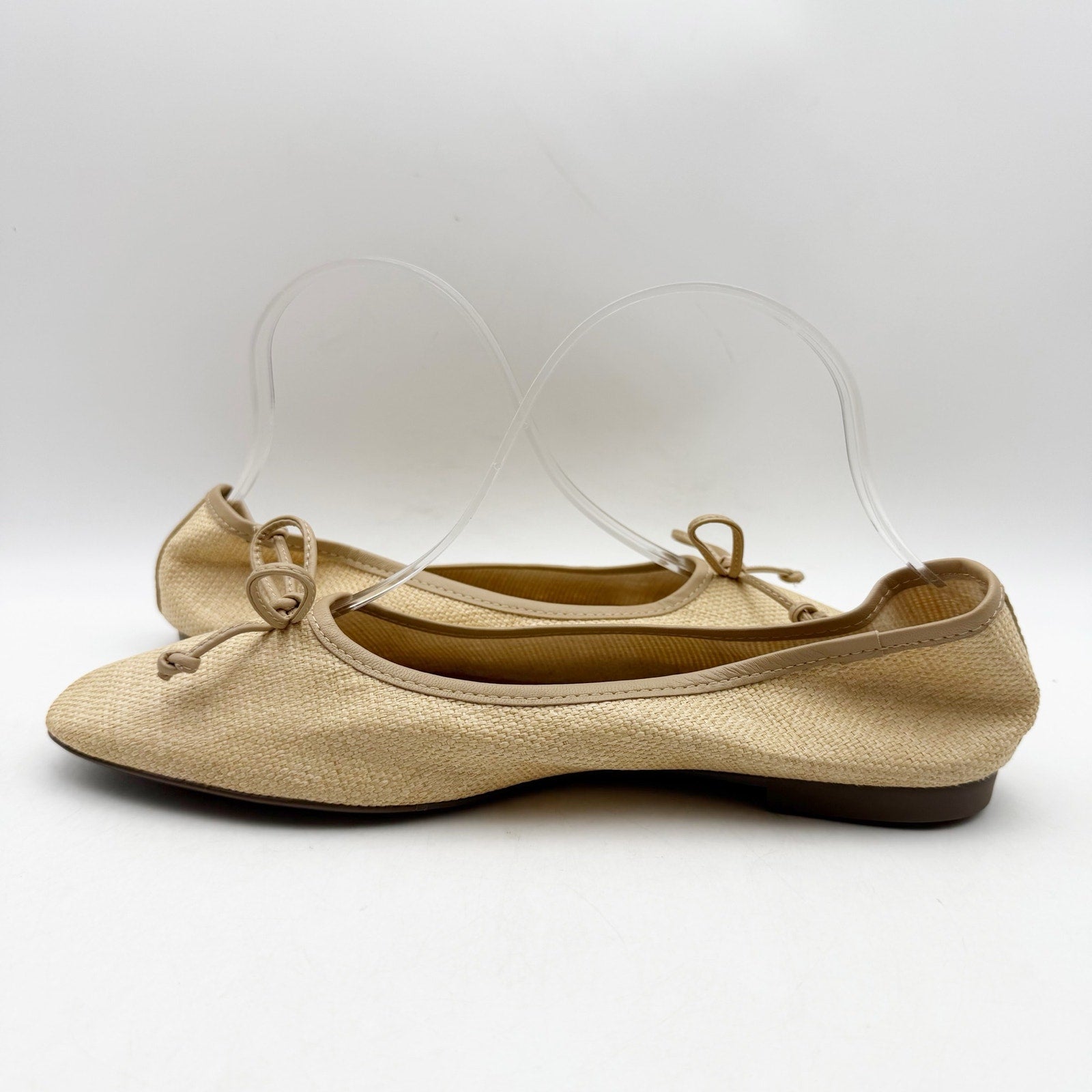 Schutz Womens Arissa Straw Ballet Flats US 8.5 Beige Woven Bow NWOB
