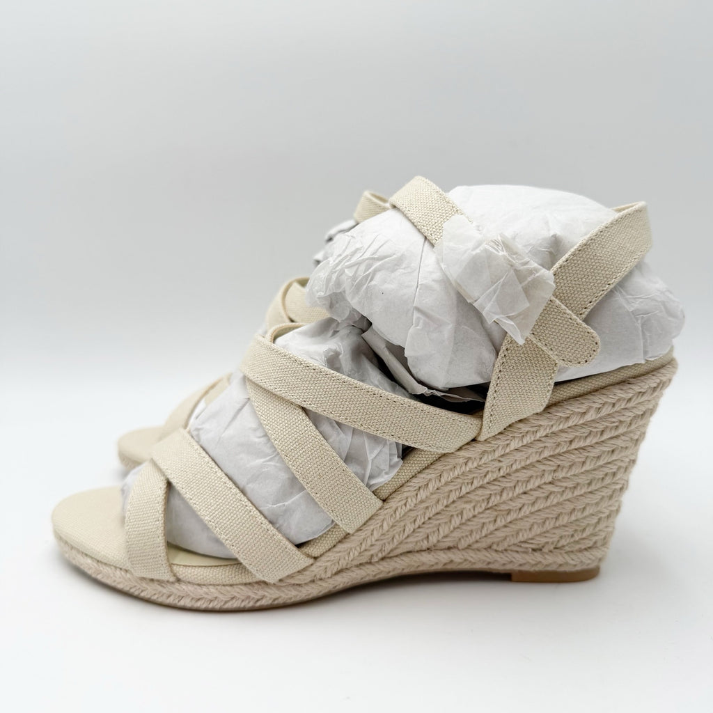 DOLCE Vita Womens DV8 Plume Wedge Sandals Size 7.5 Cream Beige Canvas NWOB