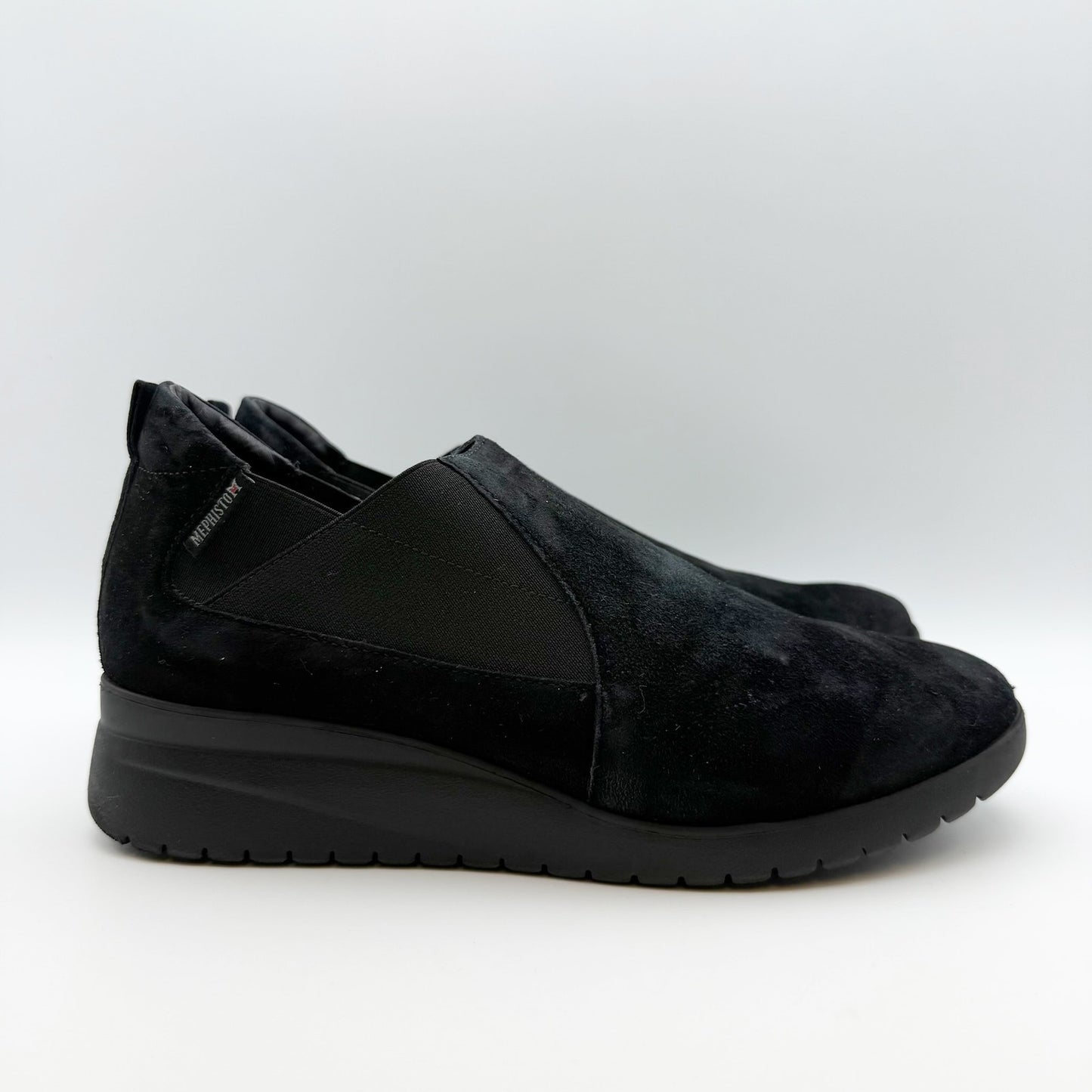 Mephisto Ibelina Women’s Wedge Slip-on Sneaker Size 8.5 Black Suede Leather NIB