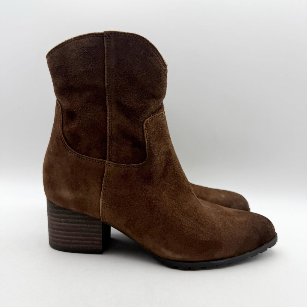 VIONIC Womens Bishop Western Ankle Boots US 6.5 Brown Suede Water Repellent NWOB