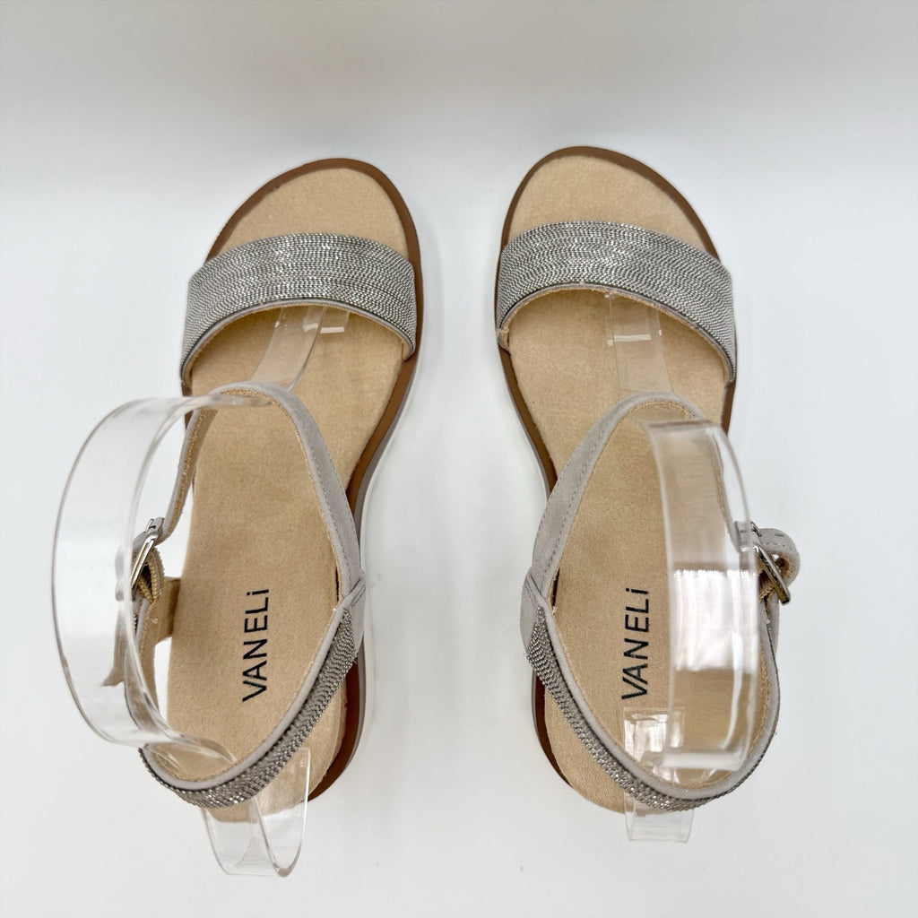 VANELi Womens Cedra Wedge Sandals Size 7.5 M Grey Metallic Suede NIB