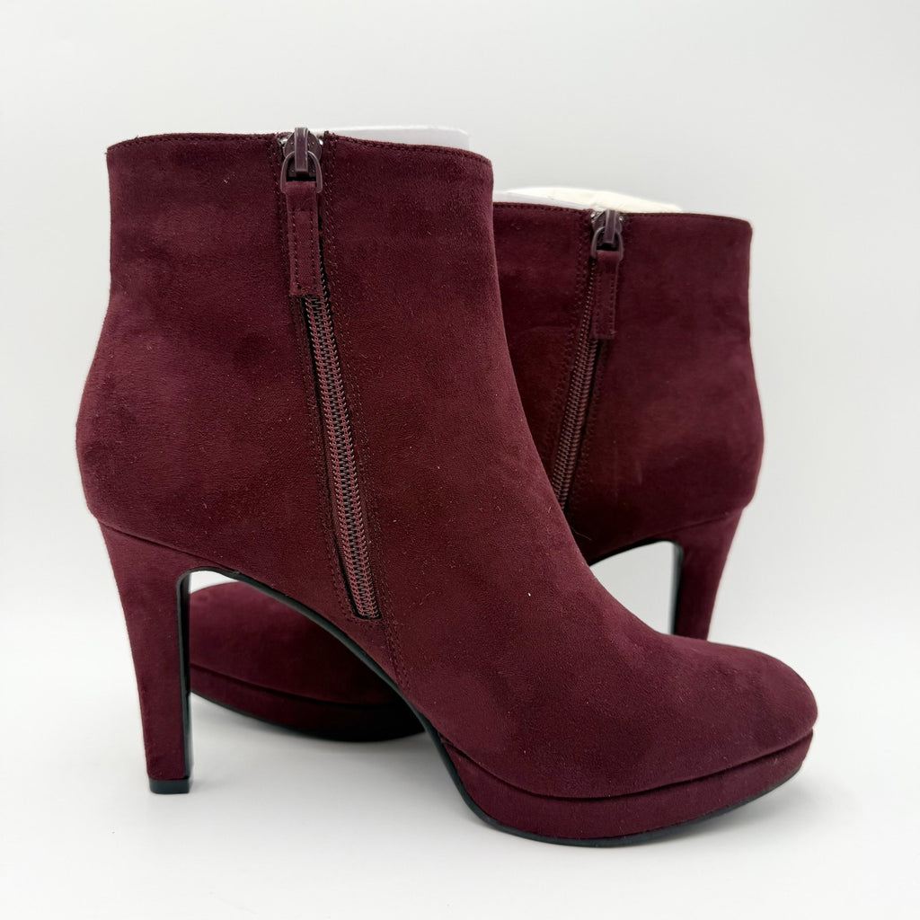 Violet & Red Womens Shelby Platform Ankle Booties Size 10 Maroon Red Suede NWOB