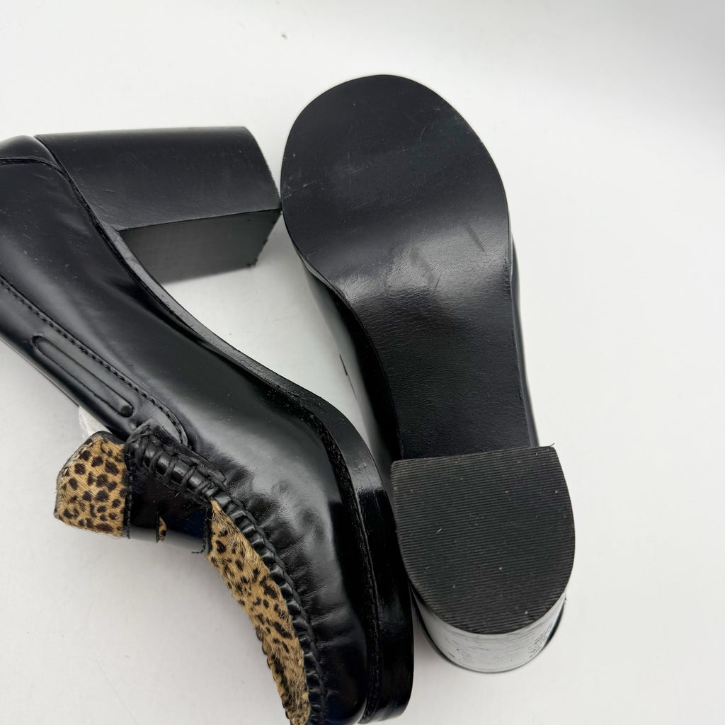 RE/DONE Womens Winsome Heel Loafers US 7 M Black Brown Calf Hair Leather NWOB