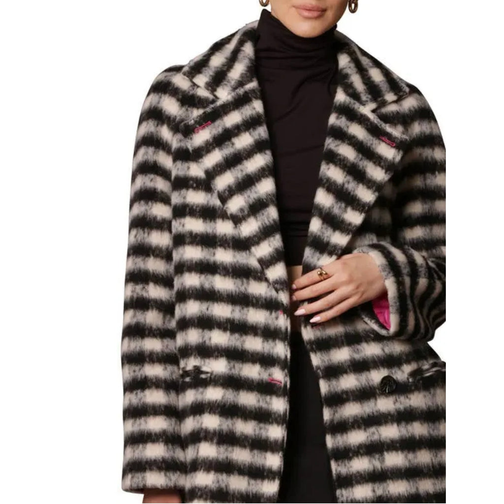 AVEC LES FILLES Womens Relaxed Walking Coat Large Black White Houndstooth NWT