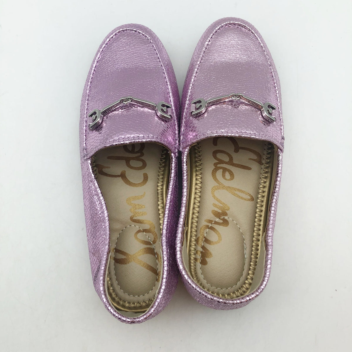 Sam Edelman Girls Loraine Slip On Loafers Kids Size 12 Metallic Lilac Purple NIB