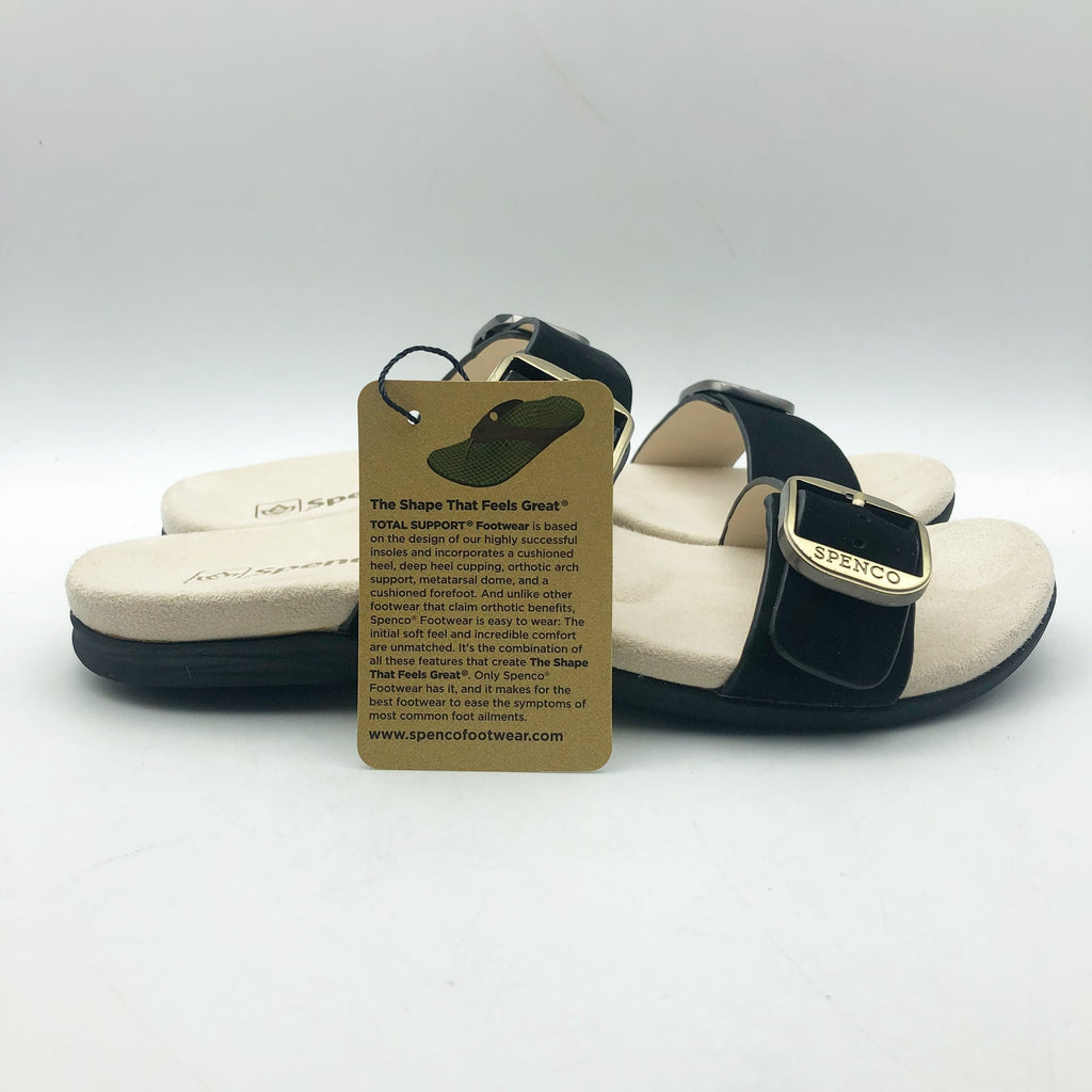 Spenco Womens Vista Slip On Sandals US 7.5 WIDE Black Leather Arch Support NIB