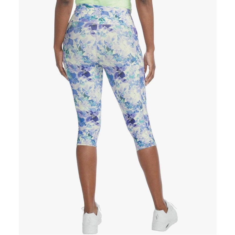 SKECHERS Gowalk Capri Leggings Small  Blue Seascape Floral High Waisted NWT