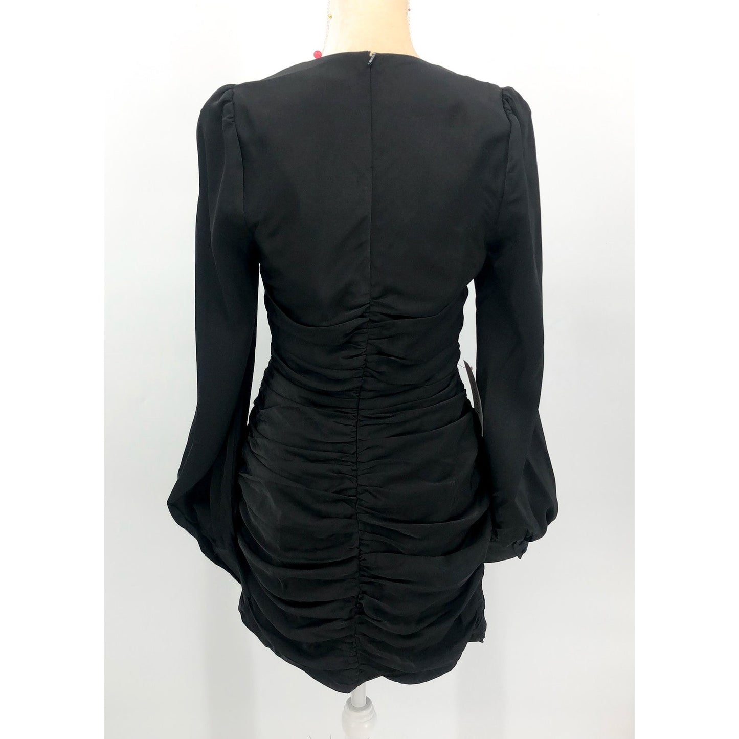BARDOT Women's Marion Mini Dress US 8 Black Ruched Long Sleeve NWT