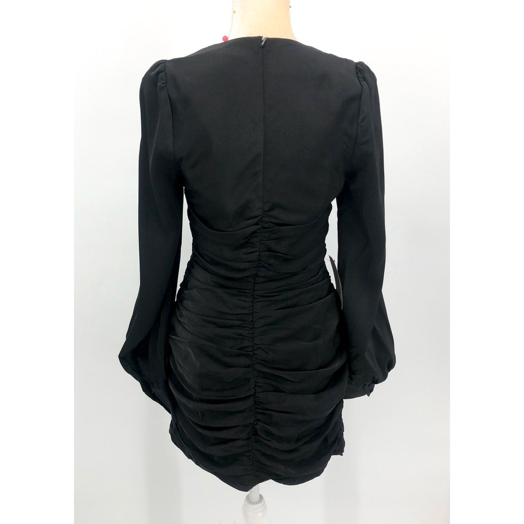 BARDOT Women's Marion Mini Dress US SIZE 8 Black Ruched Long Sleeve NWT