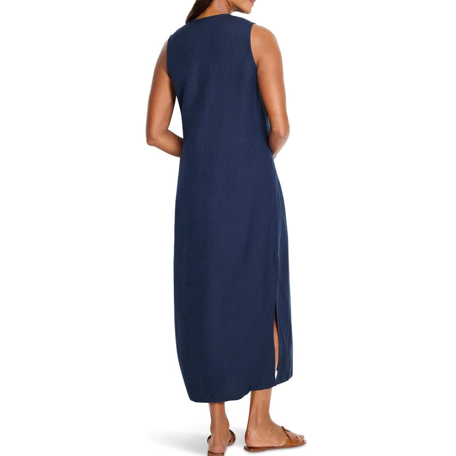 NIC + ZOE Women's Sunset Soiree Dress XS Blue Dark Indigo Sleeveless Linen NWT