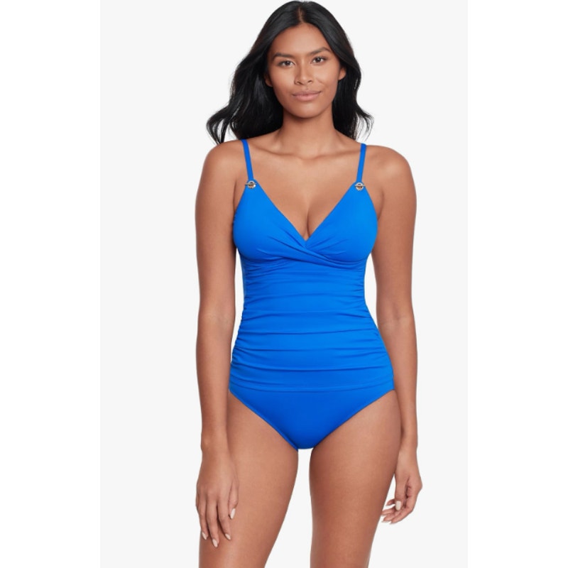 LAUREN RALPH LAUREN Womens Toggle Tankini Size 6 Blue Beach Club Solids Swim NWT