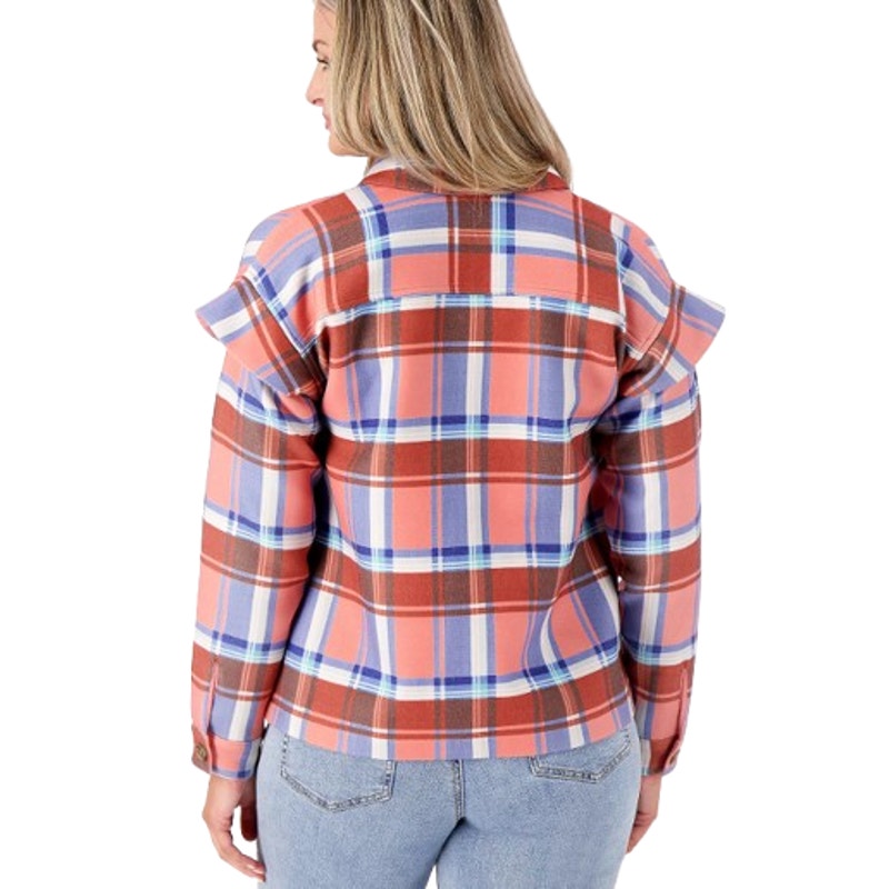 CANDACE CAMERON BURE Ruffle Sleeve Shirt Jacket XS Pink Blossom Plaid NWOT