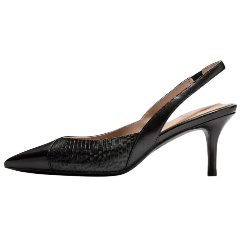Cole Haan Womens The Go-To Slingback Pump US 8 B Black Leather Lizard Print NWOB