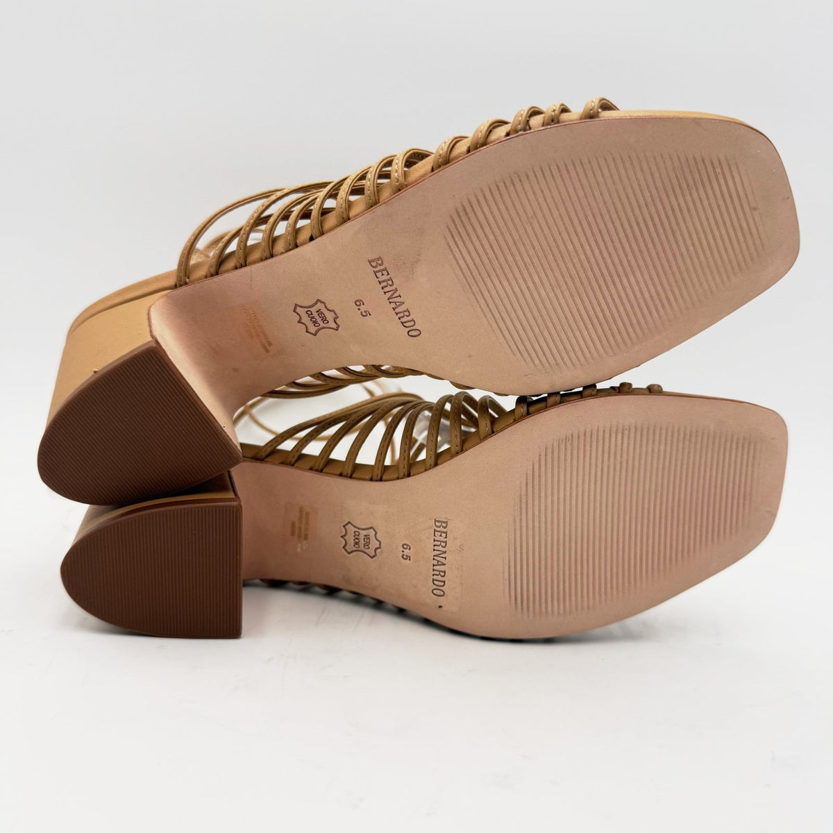 Bernardo Womens Briga Strappy Block Heel Sandals Size 6.5 Tan Dune Leather NWOB
