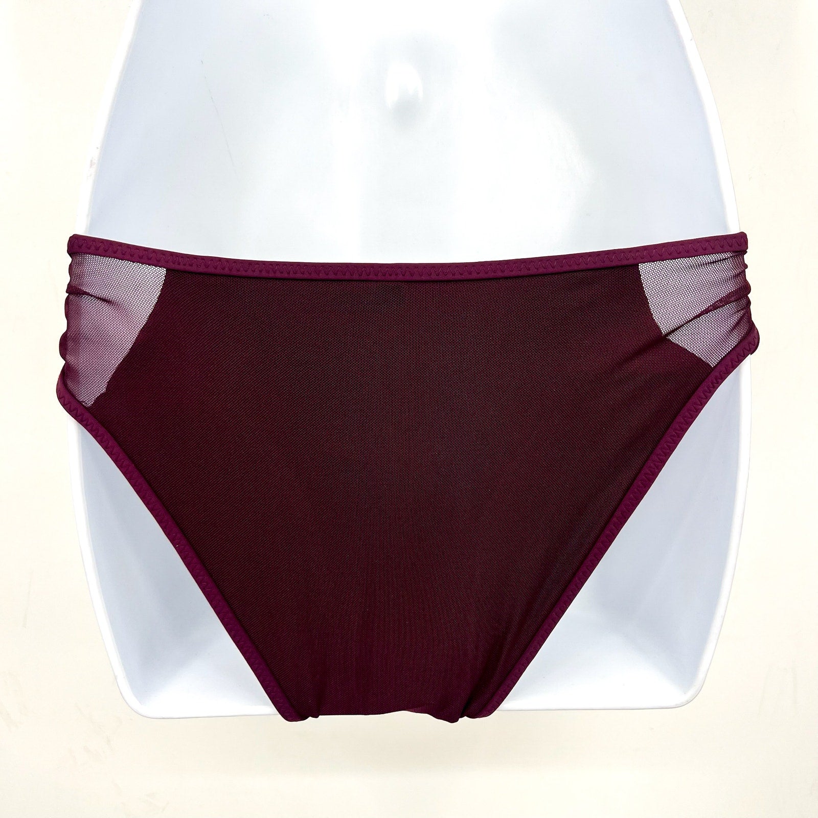 BECCA Women's Muse Mesh-Inset Side-Tie Bikini Bottoms Large Purple Aubergine NWT