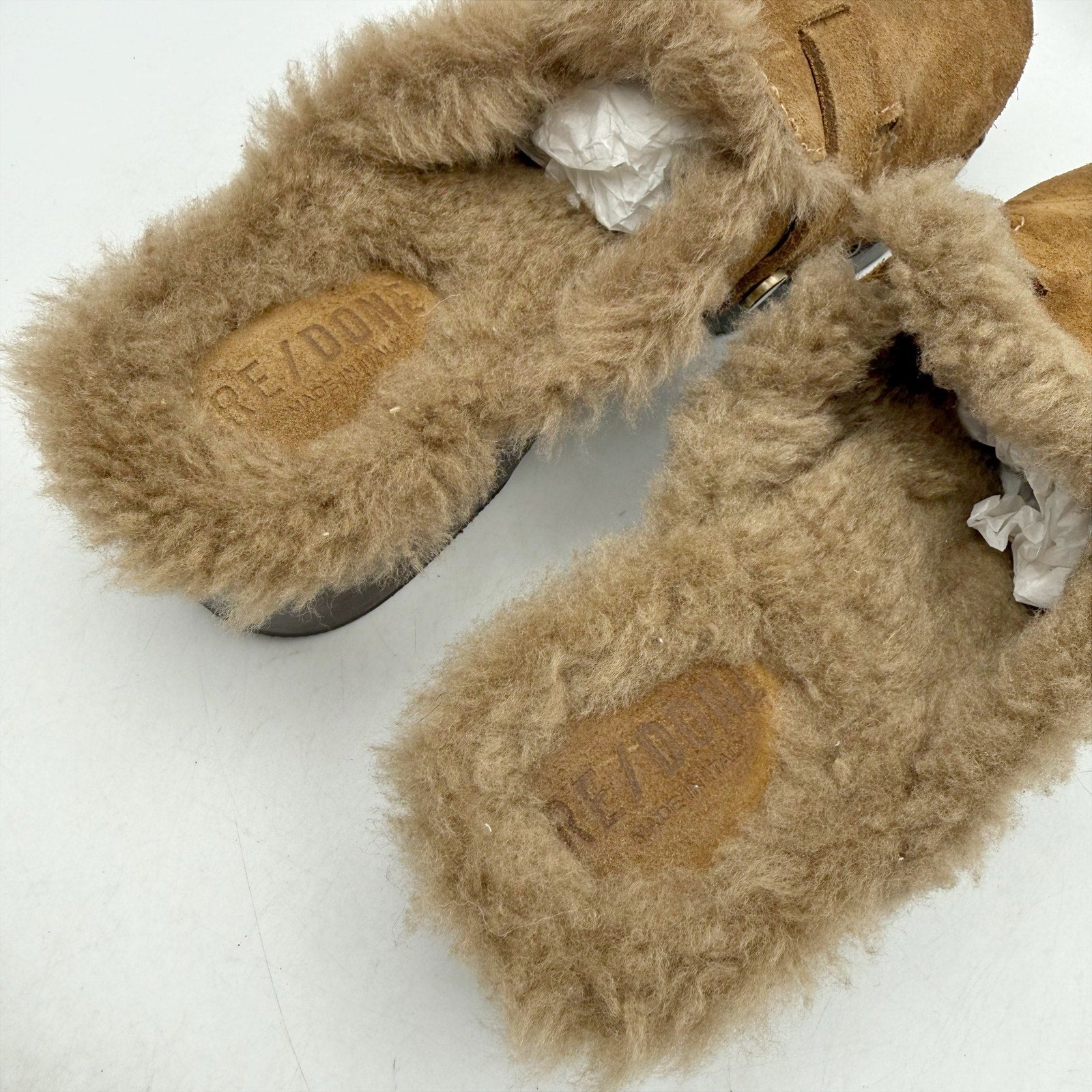 RE/DONE Womens 70s Studded Clogs EU 40 US 10 Cognac Brown Suede Shearling NWOB