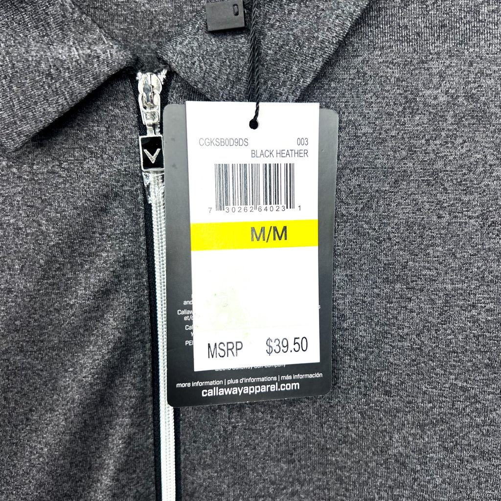 CALLAWAY Womens Golf Polo Shirt Medium Black Heather 1/4 Zip Short Sleeve NWT