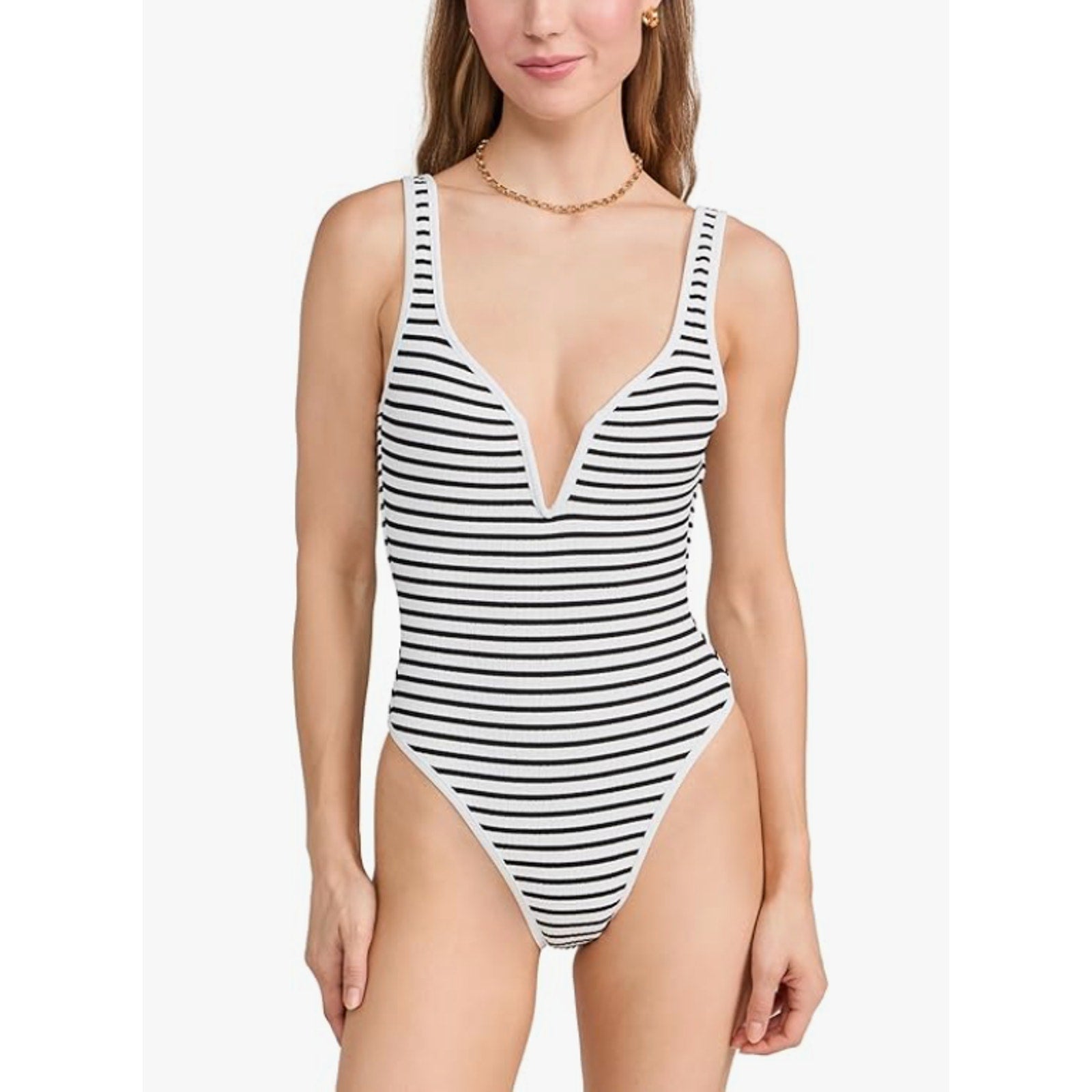 L*SPACE Women's Coco One-Piece Swimsuit Medium Black White Sail Along Stripe NWT
