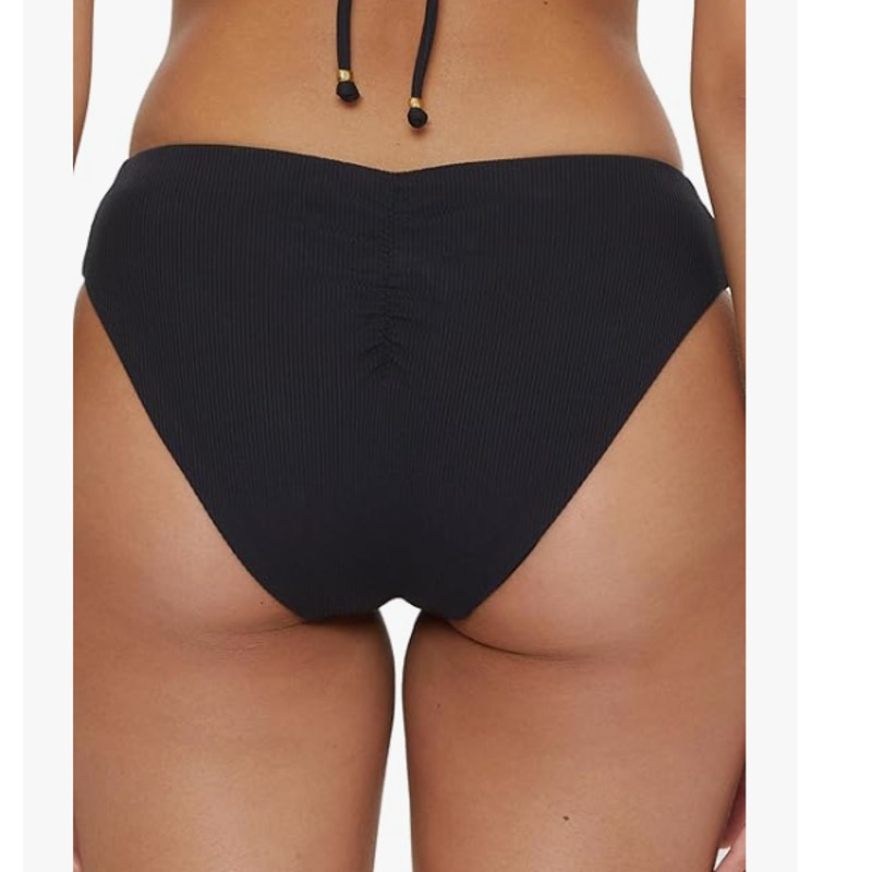 BECCA Women's Modern Edge Shirred American Bikini Bottom Medium Black NWT