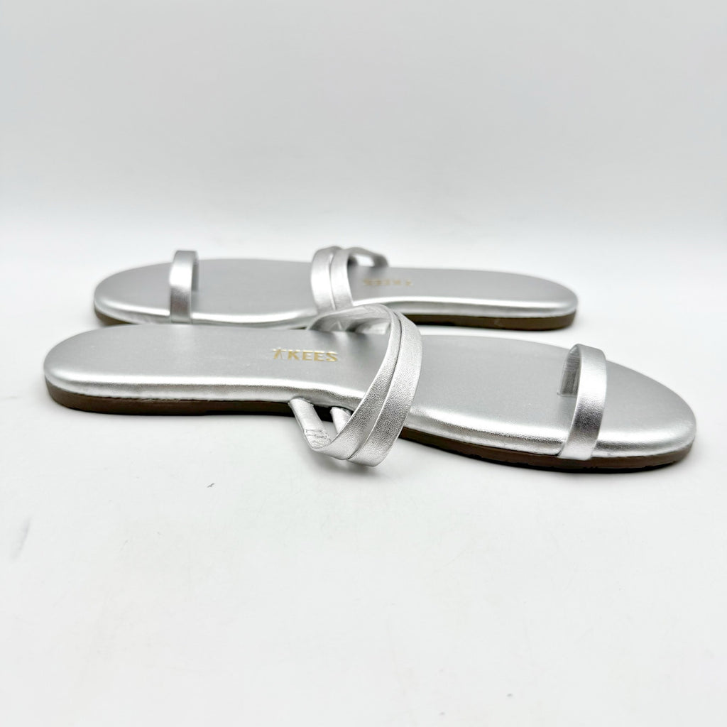 TKEES Womens Leah Flat Sandals US 5 EU 36 Silver Slip On NWOB