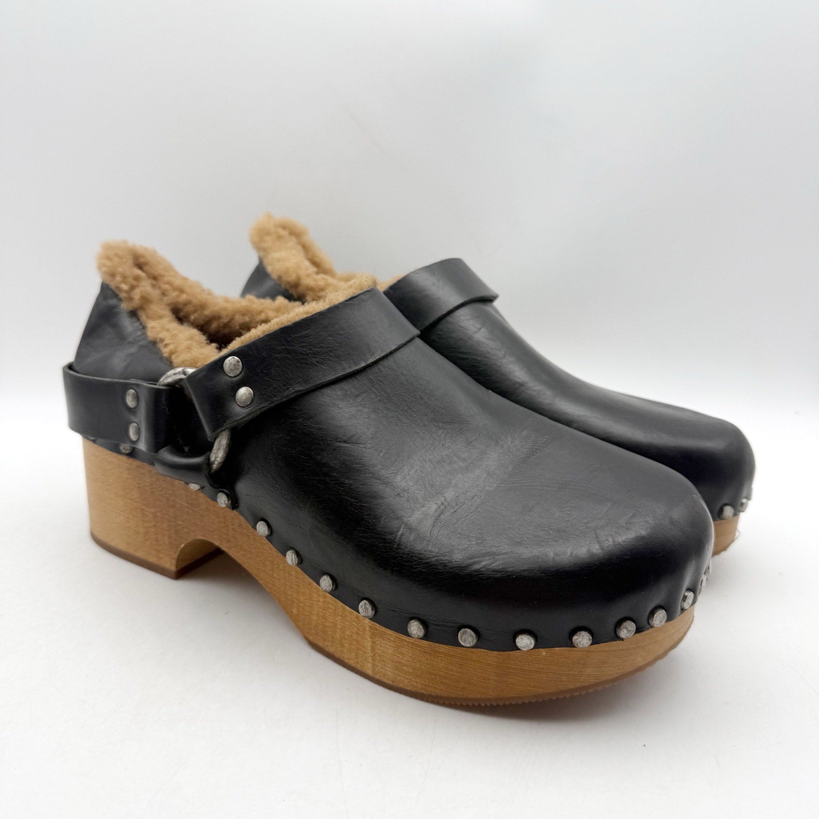 RE/DONE Womens 70s Slingback Clogs EU 40 US 10 Black Leather Studded NWOB