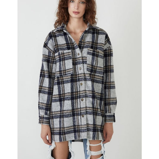 BARDOT Women Checked Flannel Shirt Jacket Small Blue Check NWT