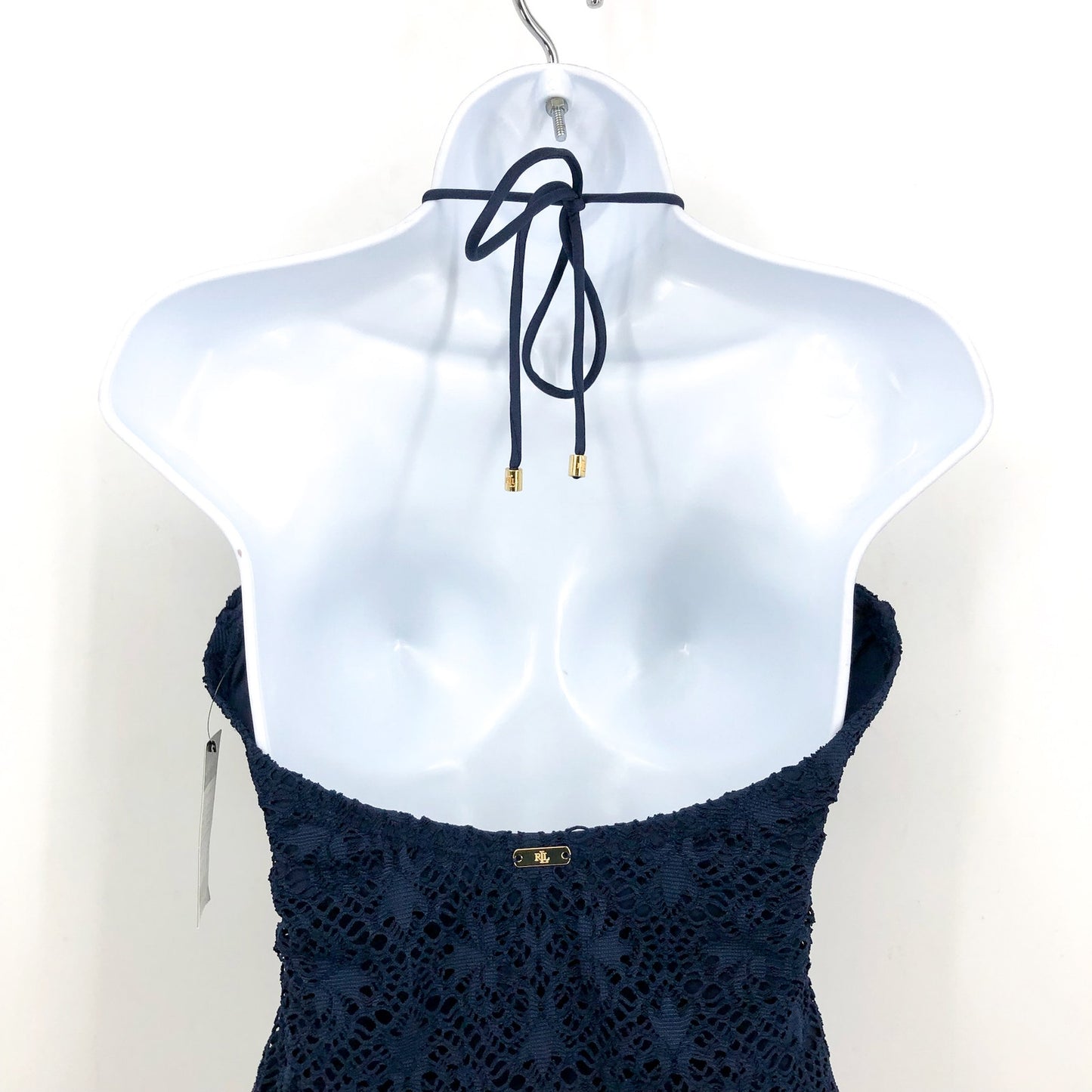LAUREN RALPH LAUREN One Piece Swimsuit Size 10 Navy Blue Crochet Bandeau NWT