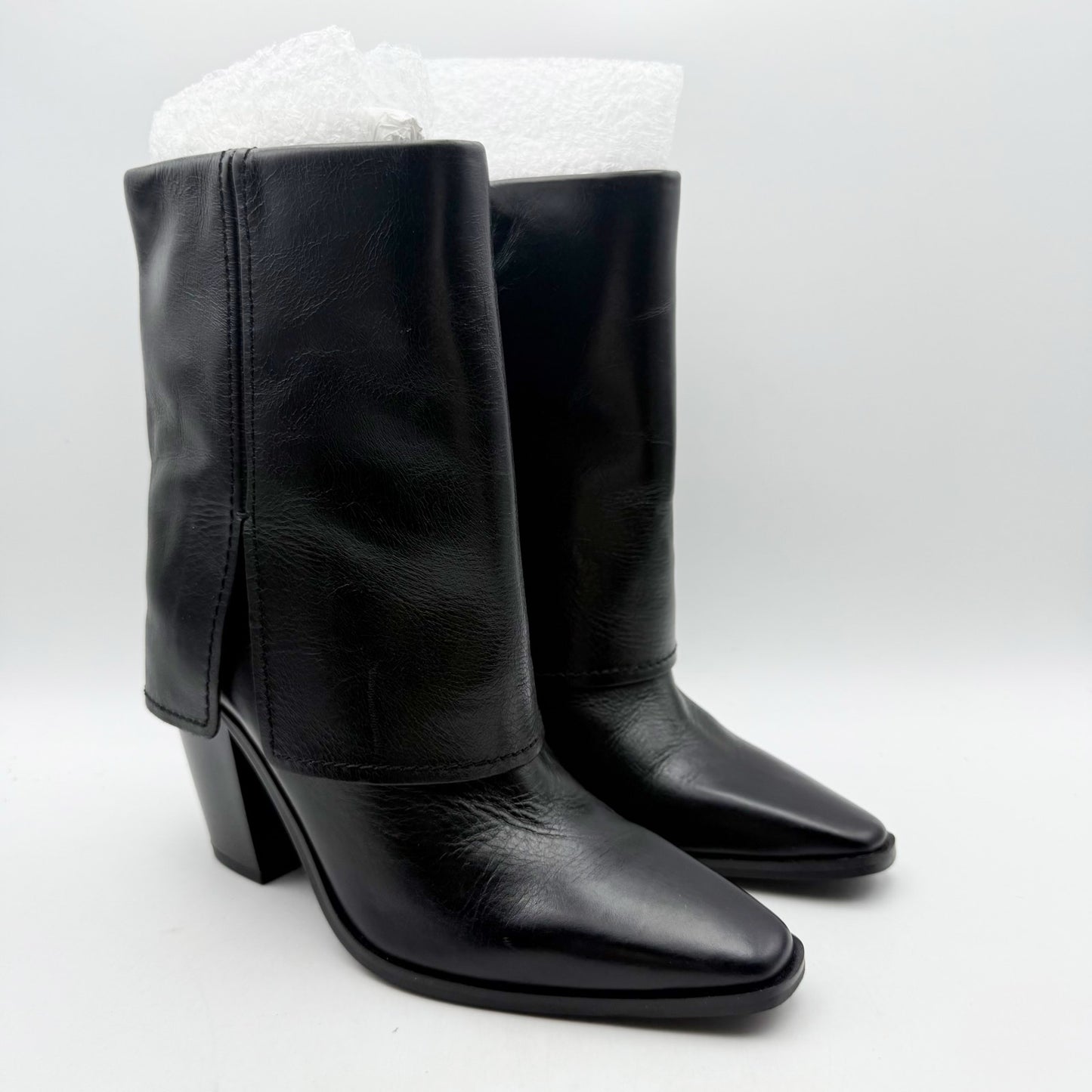 Vince Camuto Womens Alolison Foldover Mid-Calf Bootie 5.5 M Black Leather NWOB